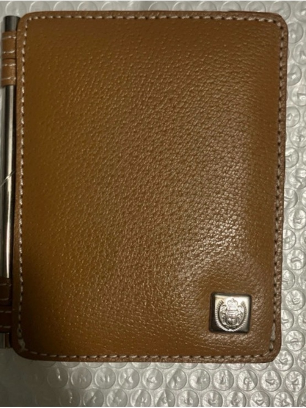 Liz Claiborne Brown Leather Card & Key Holder with Metal Crest